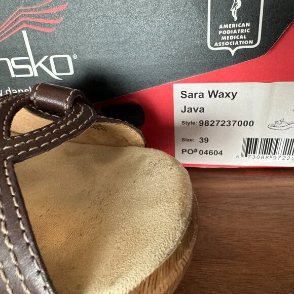 Dansko Java Brown Leather Sara Faux Wood Heel Hook & Loop Closure Size 39/8.5 Sa - Picture 6 of 7